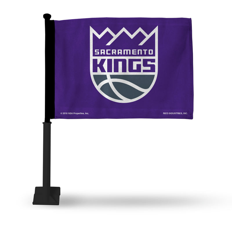 NBA Sacramento Kings Double Sided Car Flag -  16" x 19" - Strong Black Pole that Hooks Onto Car/Truck/Automobile By Rico Industries