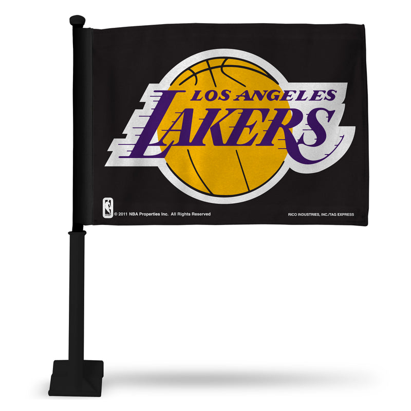 NBA Los Angeles Lakers Double Sided Car Flag -  16" x 19" - Strong Black Pole that Hooks Onto Car/Truck/Automobile By Rico Industries