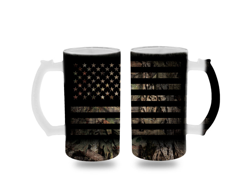 Mossy Oak Break Up Country American Flag-16 Oz Sublimated Frosted Glass Stein