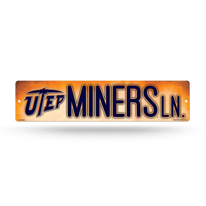 NCAA Texas-El Paso Miners Plastic 4" x 16" Street Sign By Rico Industries