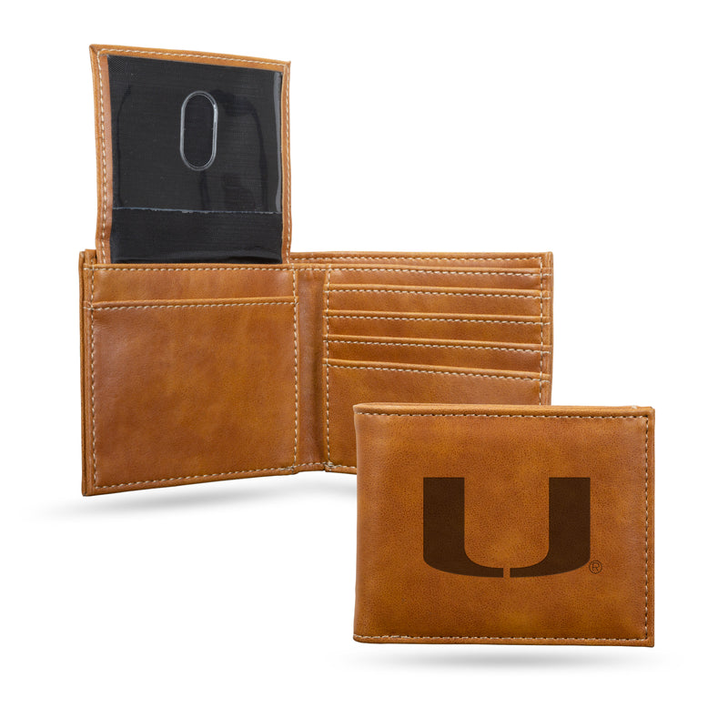 NCAA Miami Hurricanes Laser Engraved Bill-fold Wallet - Slim Design - Great Gift By Rico Industries