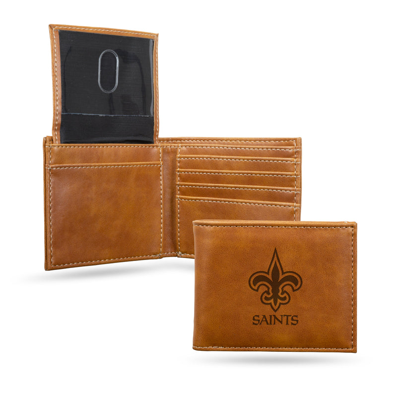 NFL New Orleans Saints Laser Engraved Bill-fold Wallet - Slim Design - Great Gift By Rico Industries