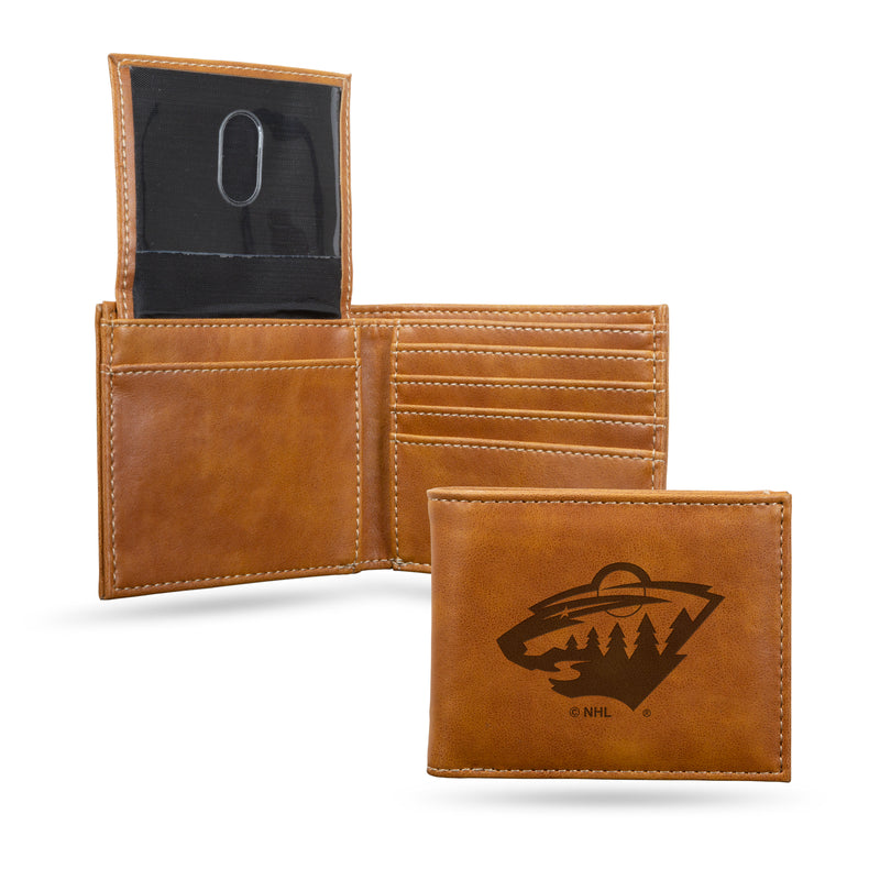 NHL Minnesota Wild Laser Engraved Bill-fold Wallet - Slim Design - Great Gift By Rico Industries