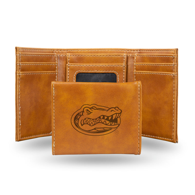 NCAA Florida Gators Laser Engraved Brown Tri-Fold Wallet - Men's Accessory By Rico Industries