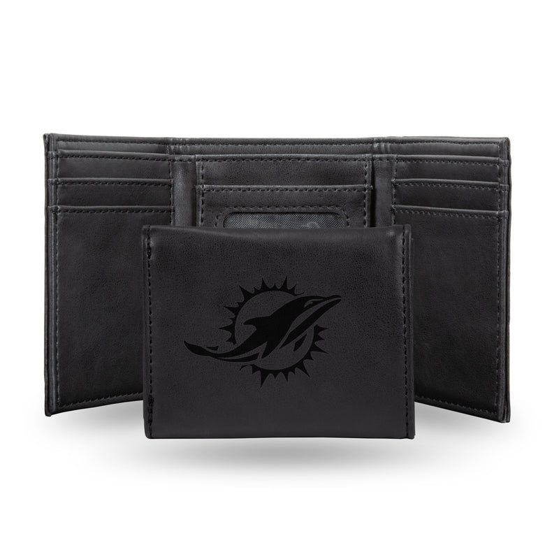 NFL Miami Dolphins Laser Engraved Black Tri-Fold Wallet - Men's Accessory By Rico Industries