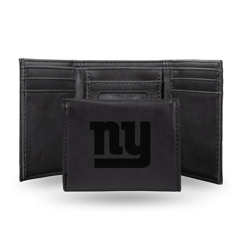 NFL New York Giants Laser Engraved Black Tri-Fold Wallet - Men's Accessory By Rico Industries