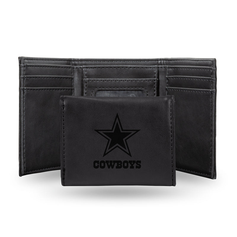 NFL Dallas Cowboys Laser Engraved Black Tri-Fold Wallet - Men's Accessory By Rico Industries