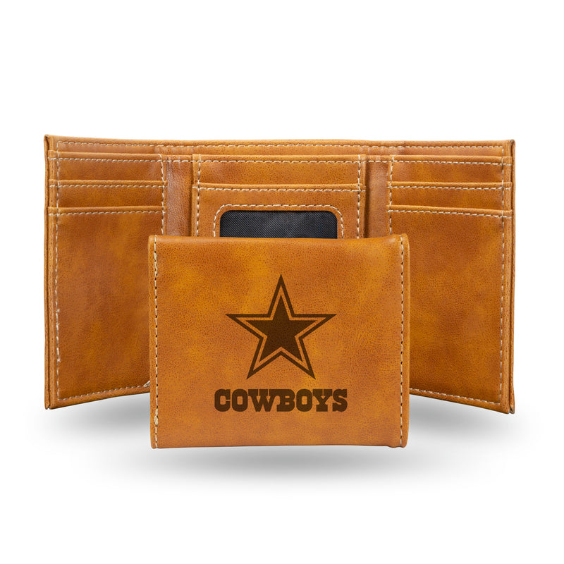 NFL Dallas Cowboys Laser Engraved Brown Tri-Fold Wallet - Men's Accessory By Rico Industries