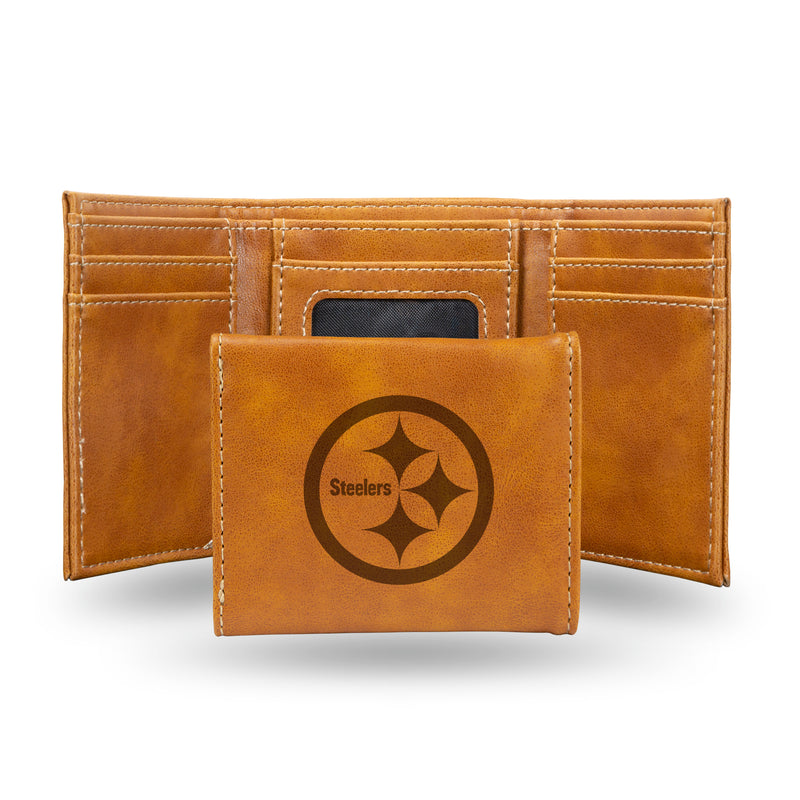 NFL Pittsburgh Steelers Laser Engraved Brown Tri-Fold Wallet - Men's Accessory By Rico Industries