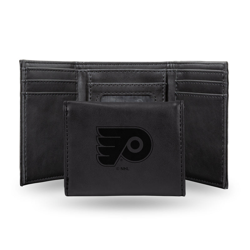 NHL Philadelphia Flyers Laser Engraved Black Tri-Fold Wallet - Men's Accessory By Rico Industries