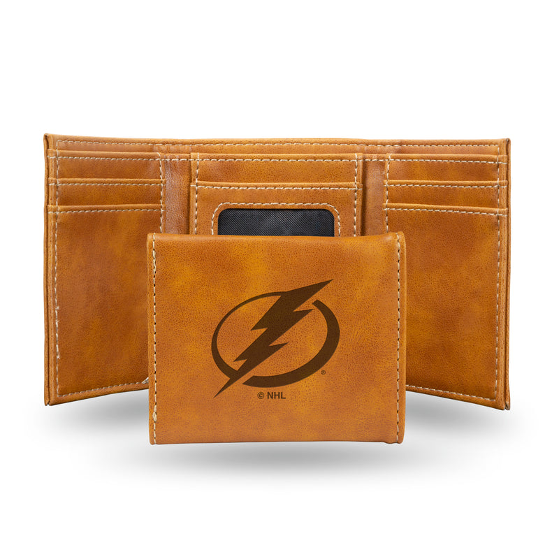 NHL Tampa Bay Lightning Laser Engraved Brown Tri-Fold Wallet - Men's Accessory By Rico Industries
