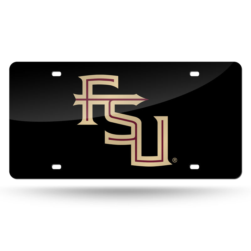 Florida State : Stacked Fsu Logo Laser Cut Auto Tag (Black Base)