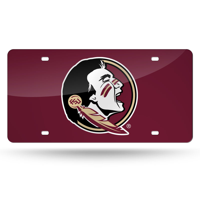 Florida State : Seminole Head Logo Laser Cut Auto Tag 
(Garnet/Red Base)