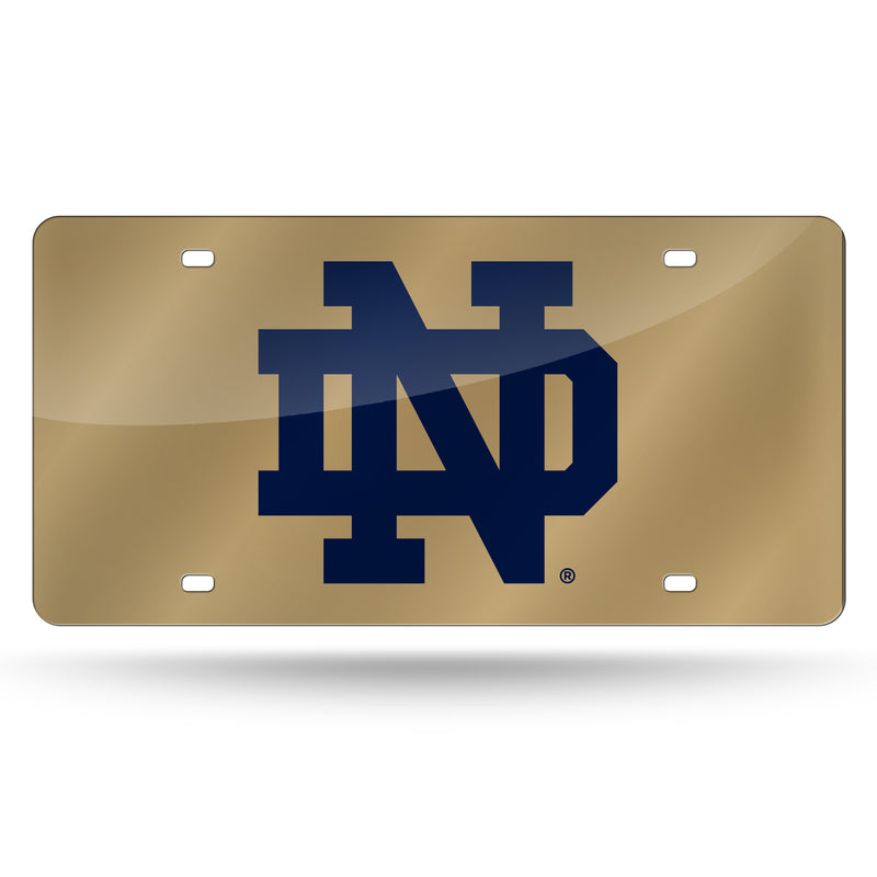 Notre Dame - Navy Interlocking Nd Logo On Gold Plate - Laser Cut Auto Tag