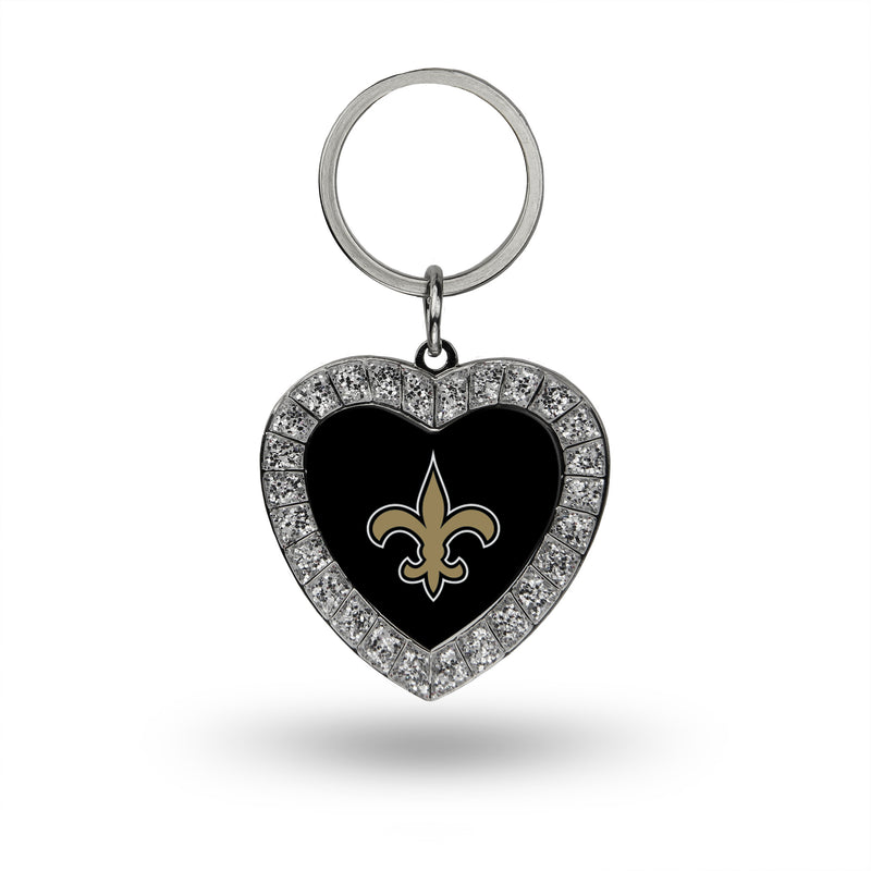 Saints Rhinestone Heart Keychain