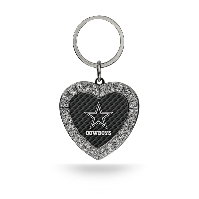 Cowboys - Carbon Fiber Design - Rhinestone Heart Keychain