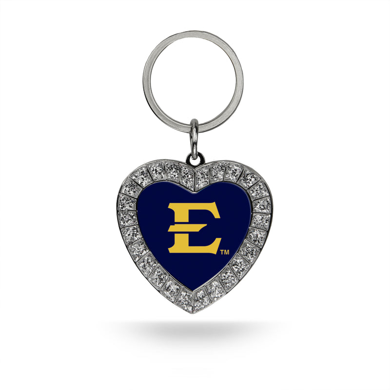 East Tennessee State Rhinestone Heart Keychain