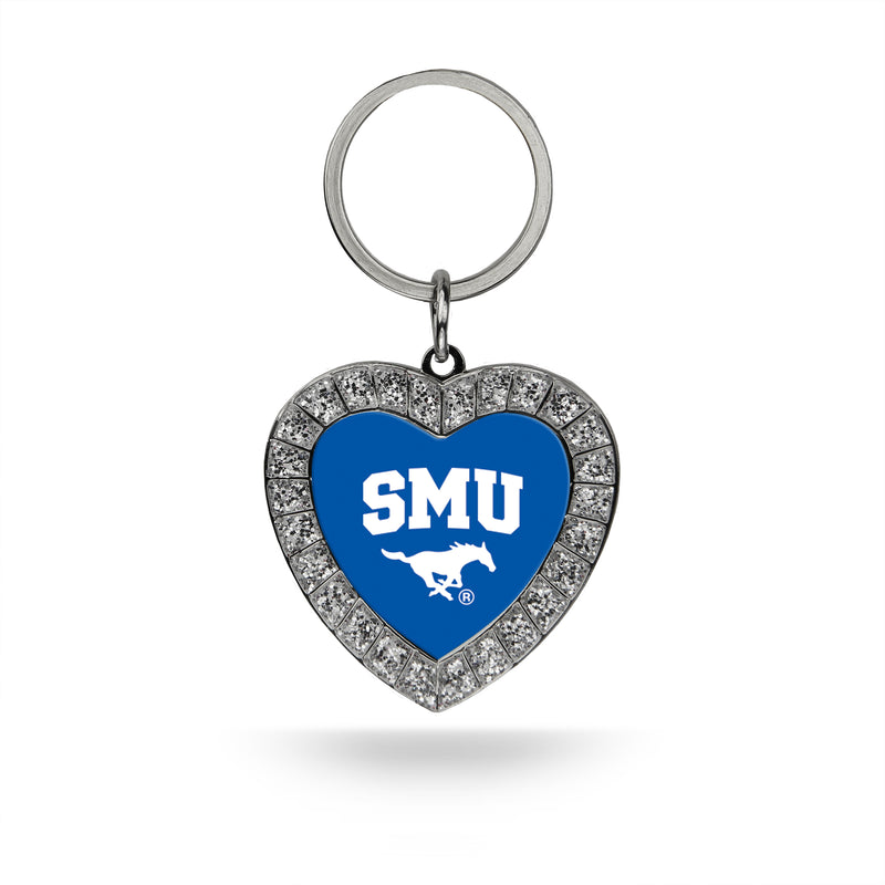 Southern Methodist Rhinestone Heart Key Chain