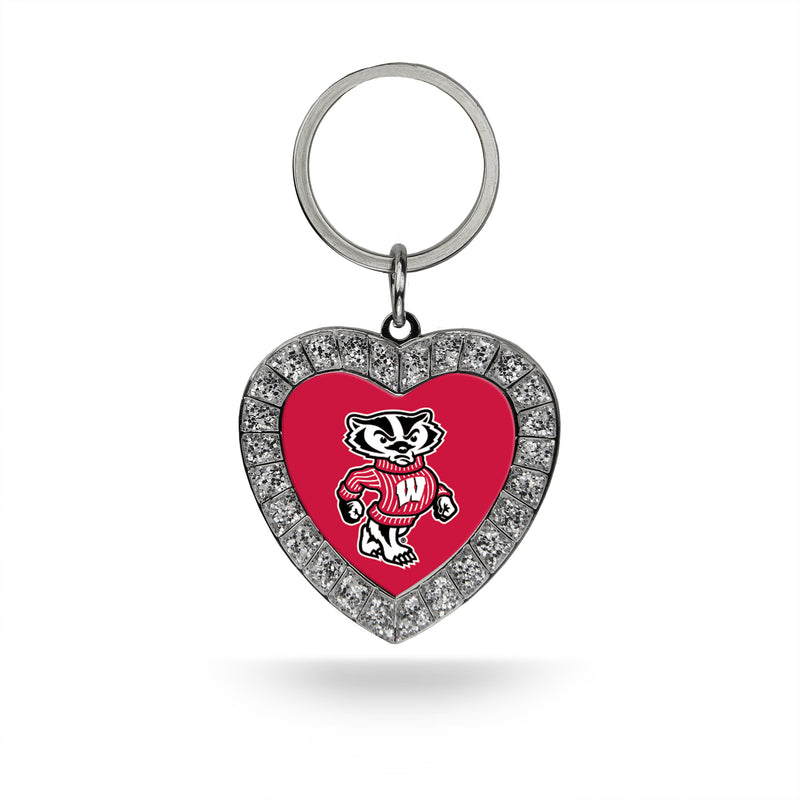 Wisconsin Rhinestone Heart Key Chain