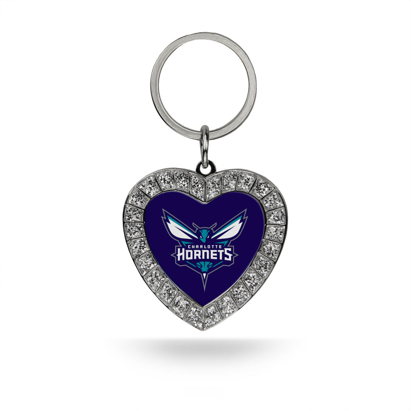 Hornets Rhinestone Heart Keychain