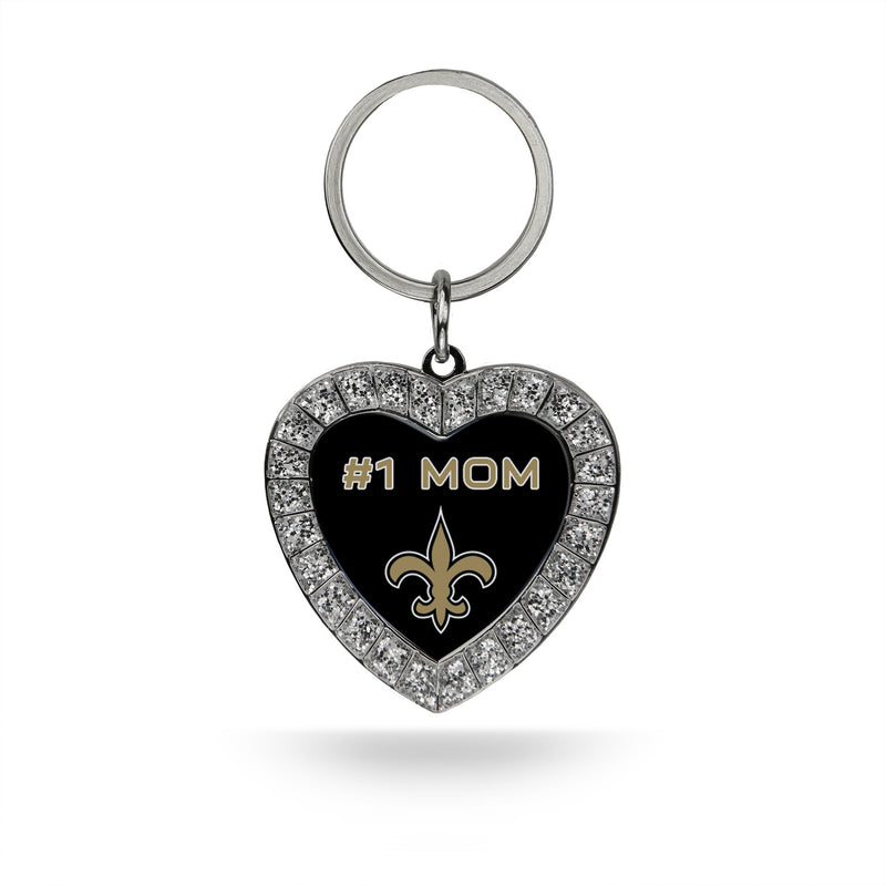 # 1 Mom Saints Rhinestone Heart Keychain