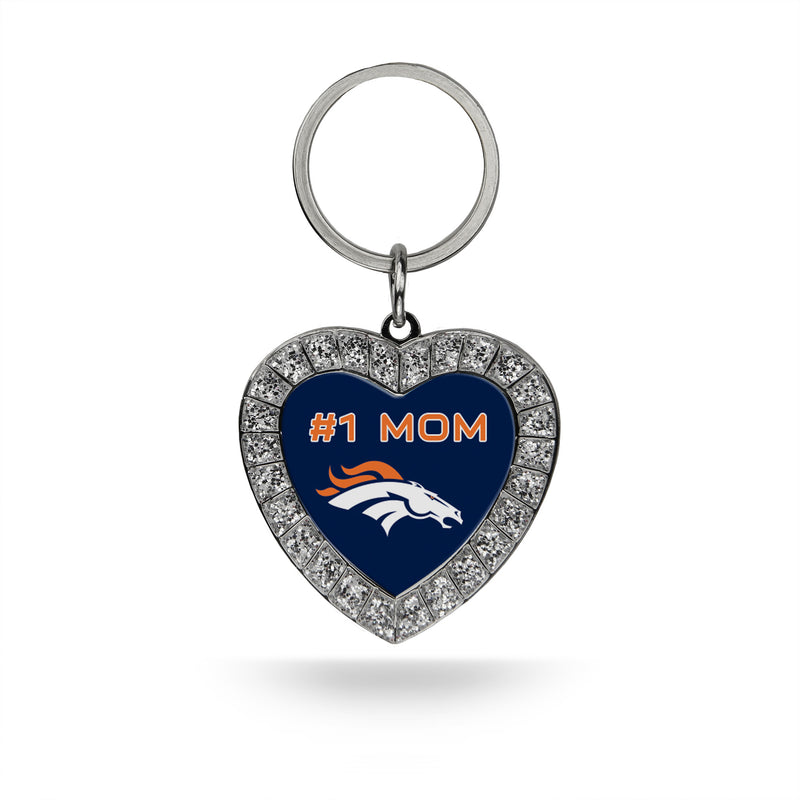 # 1 Mom Broncos Rhinestone Heart Keychain