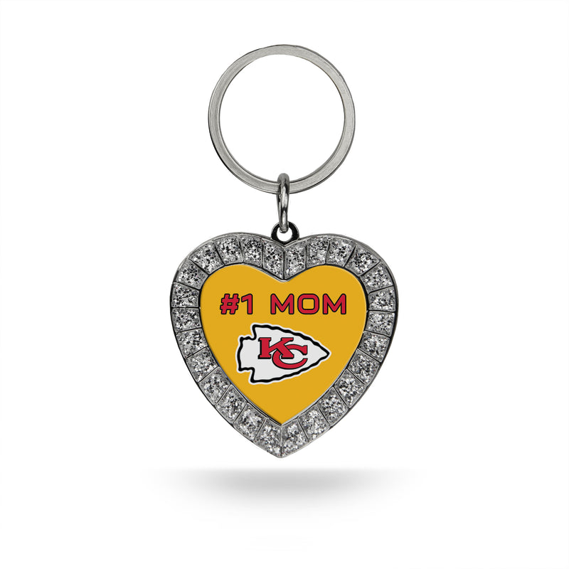 # 1 Mom Chiefs Rhinestone Heart Keychain