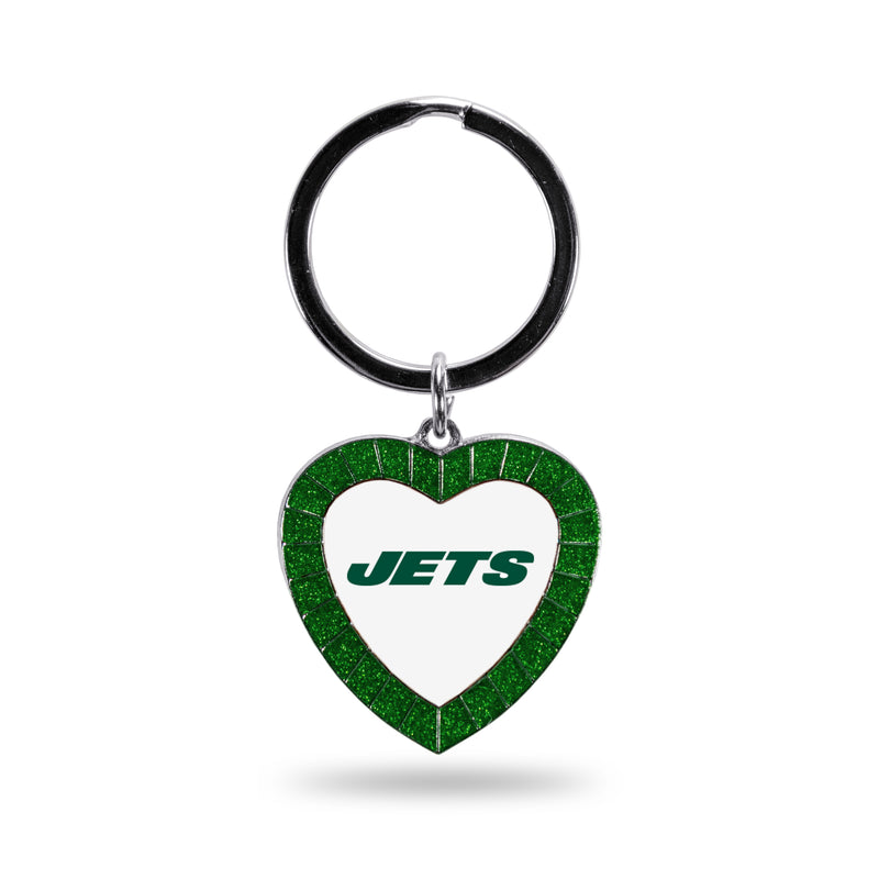 Jets Green Rhinestone Heart Keychain