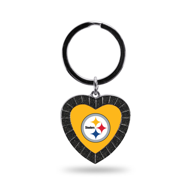 Steelers Black Rhinestone Heart Keychain