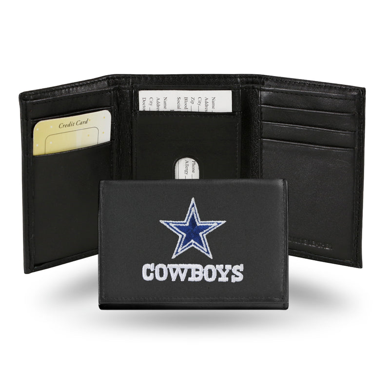 NFL Dallas Cowboys Embroidered Genuine Leather Tri-fold Wallet 3.25" x 4.25" - Slim By Rico Industries