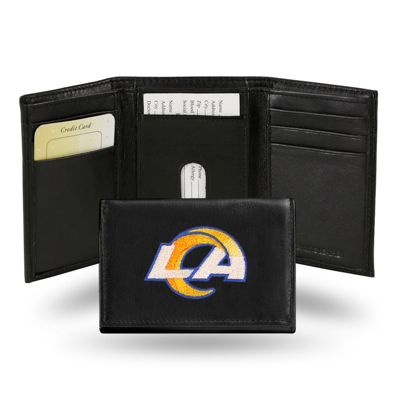 NFL Los Angeles Rams Embroidered Genuine Leather Tri-fold Wallet 3.25" x 4.25" - Slim By Rico Industries