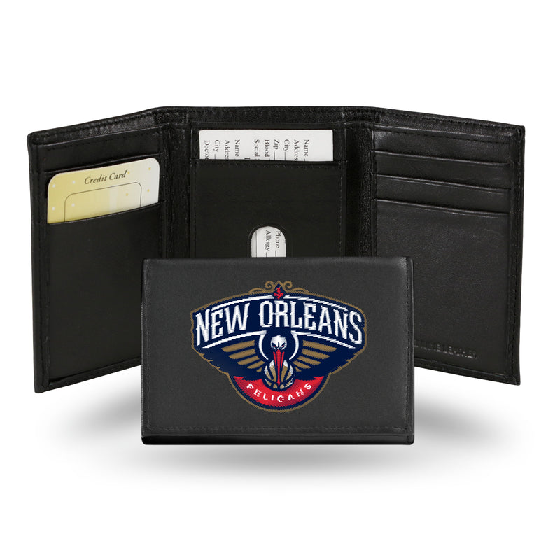 NBA New Orleans Pelicans Embroidered Genuine Leather Tri-fold Wallet 3.25" x 4.25" - Slim By Rico Industries