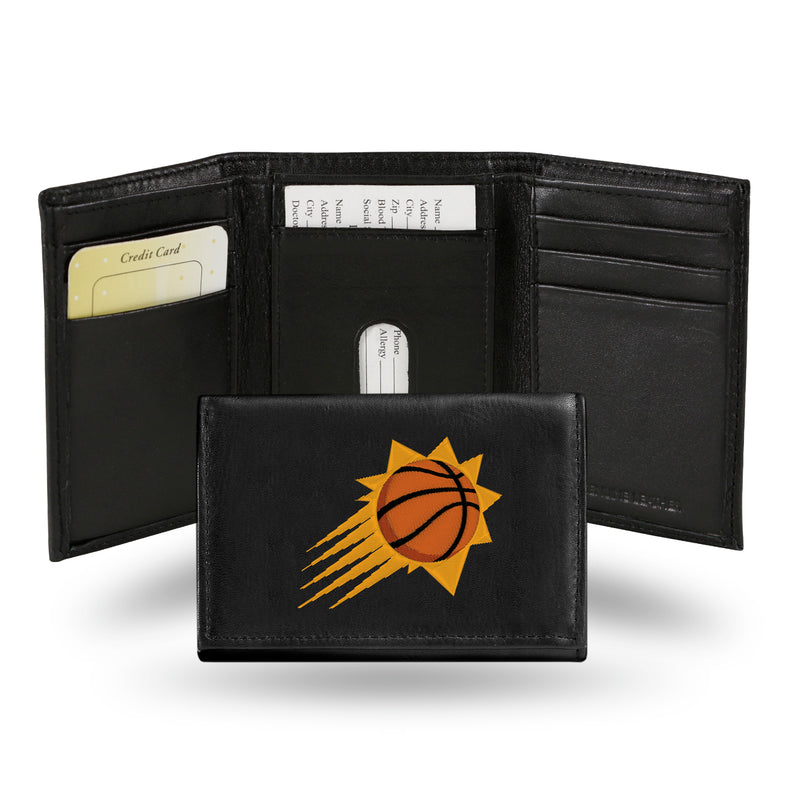 NBA Phoenix Suns Embroidered Genuine Leather Tri-fold Wallet 3.25" x 4.25" - Slim By Rico Industries