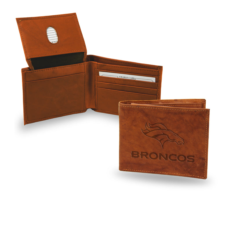 NFL Denver Broncos Genuine Leather Billfold Wallet - 3.25" x 4.25" - Slim Style By Rico Industries