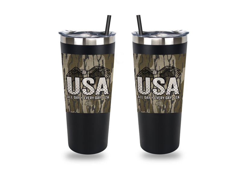 Mossy Oak - 2A USA Eagle On BTM Camo - 22 Oz Black Stainless Steel Tumbler