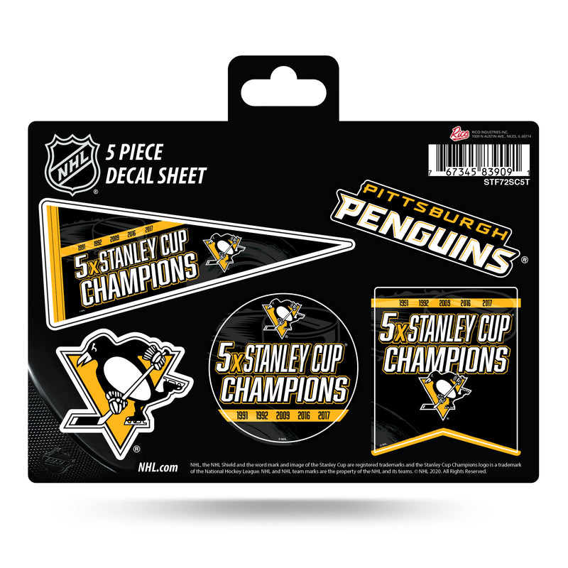 Penguins : 5 Time Stanley Cup Champs  5-Pc Decal Sheet