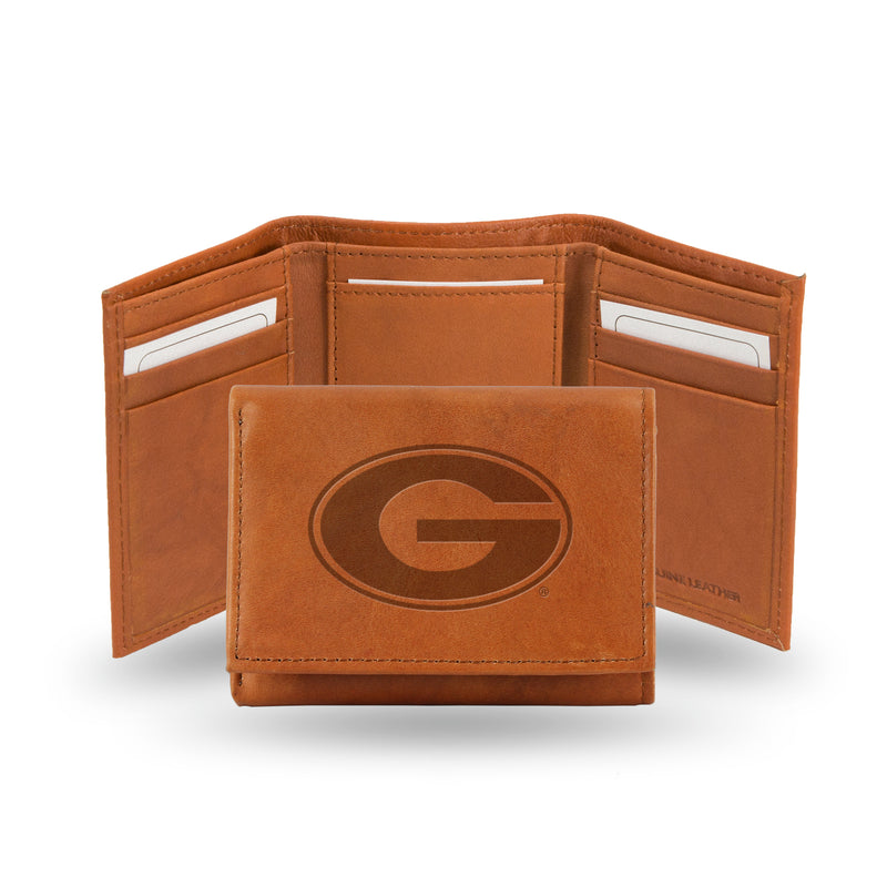 NCAA Georgia Bulldogs Brown Embossed Genuine Leather Tri-Fold Wallet By Rico Industries