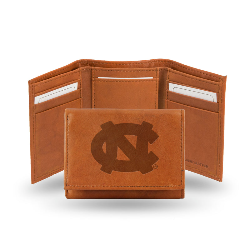 NCAA North Carolina Tar Heels Brown Embossed Genuine Leather Tri-Fold Wallet By Rico Industries
