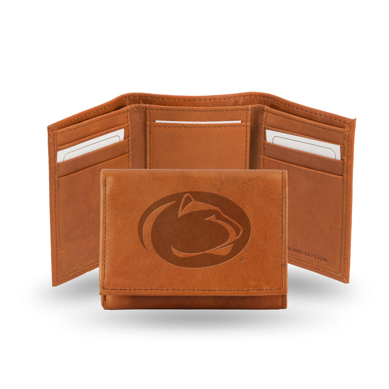 NCAA Penn State Nittany Lions Brown Embossed Genuine Leather Tri-Fold Wallet By Rico Industries