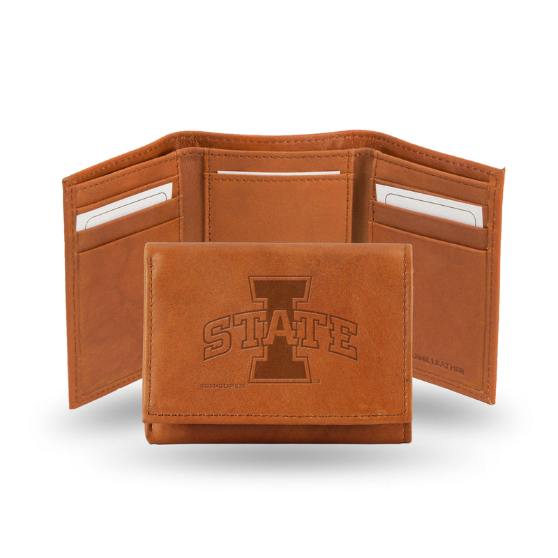 NCAA Iowas State Cyclones Brown Embossed Genuine Leather Tri-Fold Wallet By Rico Industries