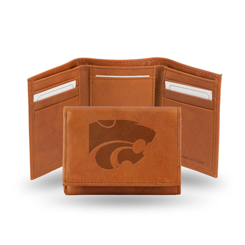 NCAA Kansas State Wildcats Brown Embossed Genuine Leather Tri-Fold Wallet By Rico Industries