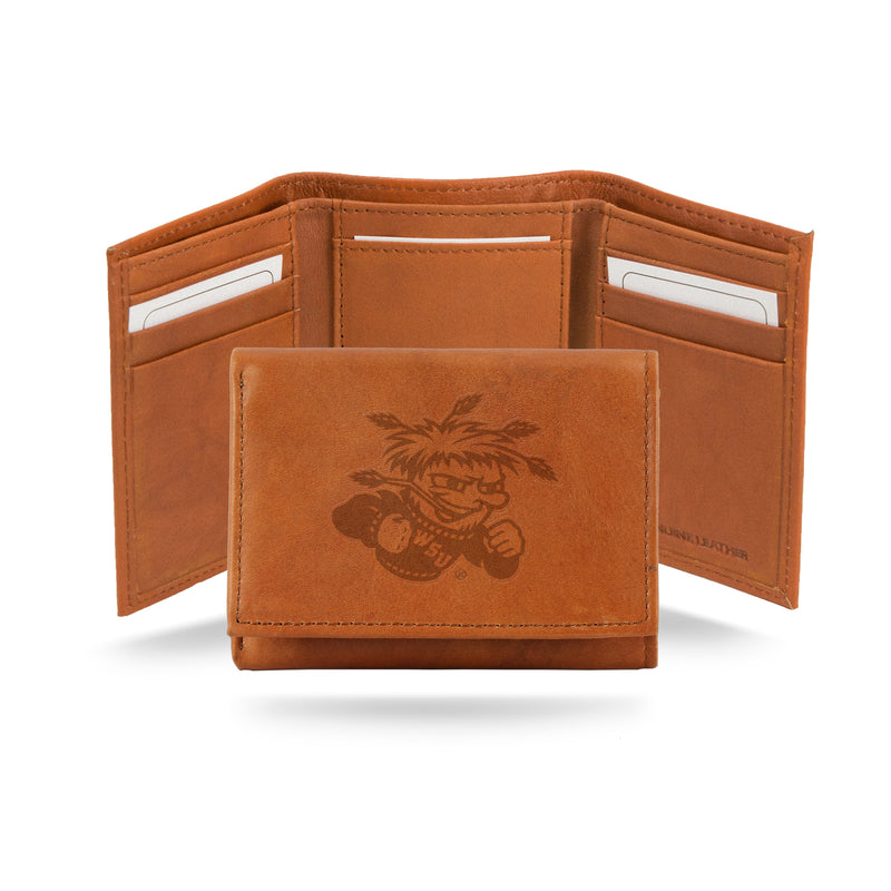 NCAA Wichita State Shockers Brown Embossed Genuine Leather Tri-Fold Wallet By Rico Industries
