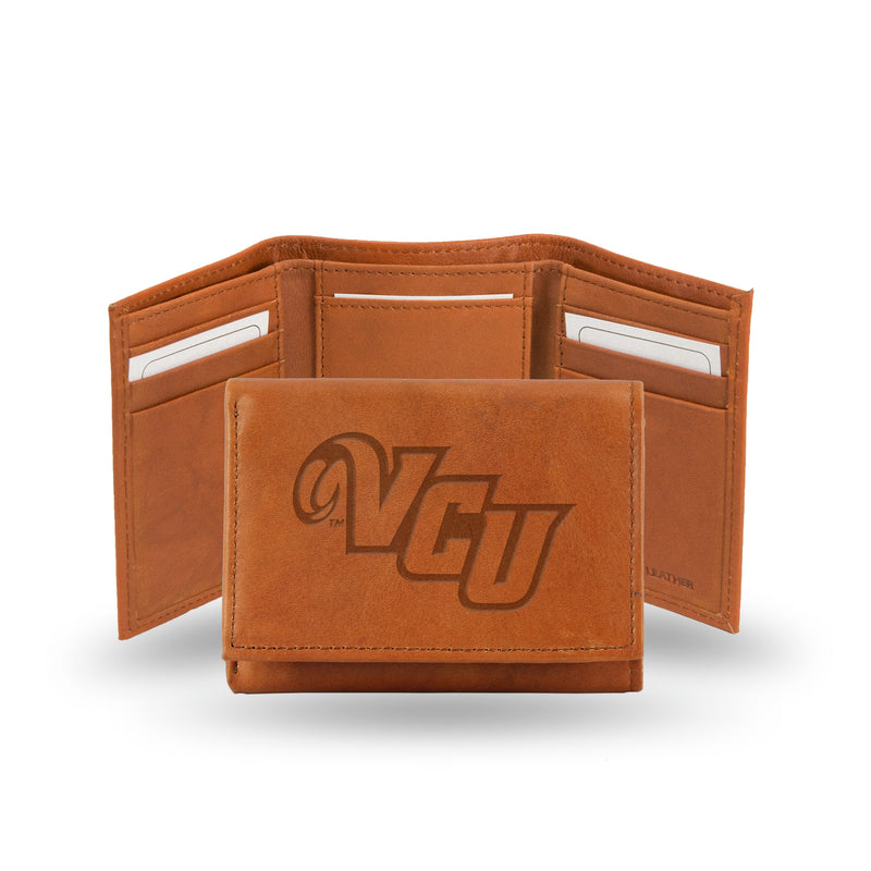 NCAA Virginia Commonwealth Rams Brown Embossed Genuine Leather Tri-Fold Wallet By Rico Industries