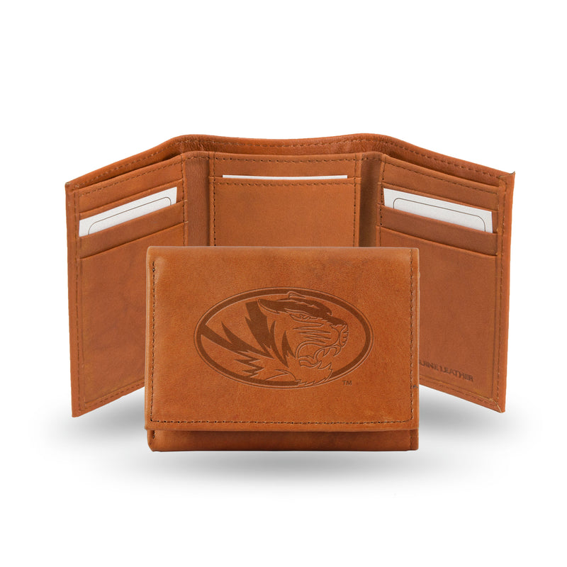 NCAA Missouri Tigers Brown Embossed Genuine Leather Tri-Fold Wallet By Rico Industries
