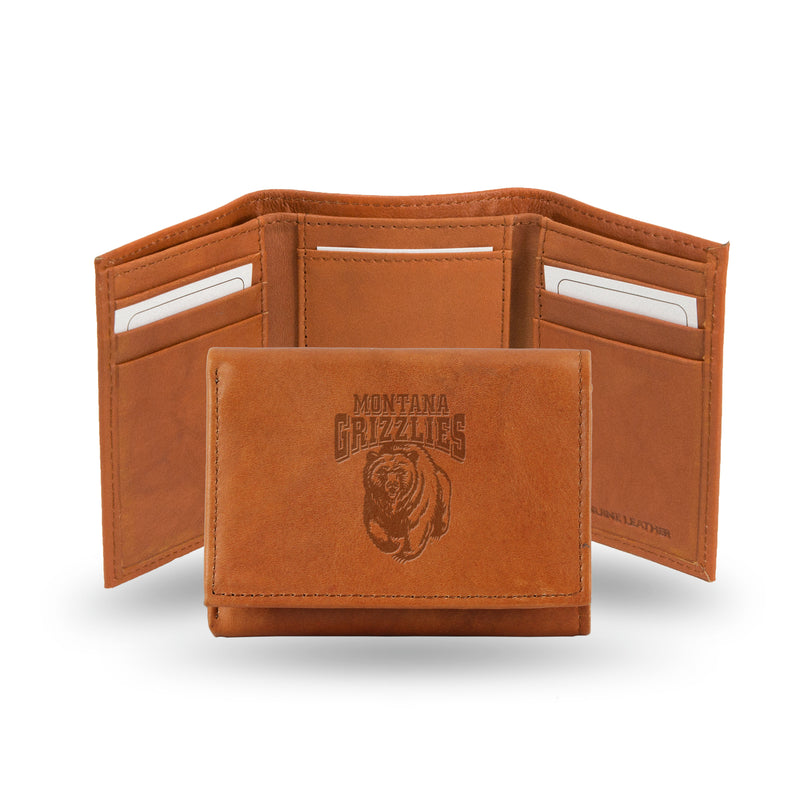 NCAA Montana Grizzlies Brown Embossed Genuine Leather Tri-Fold Wallet By Rico Industries