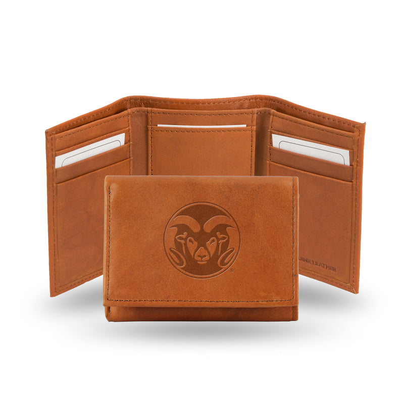 NCAA Colorado State Rams Brown Embossed Genuine Leather Tri-Fold Wallet By Rico Industries