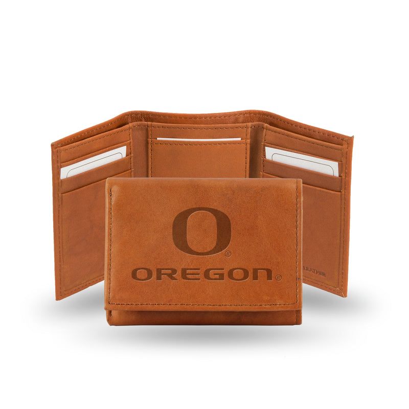 NCAA Oregon Ducks Brown Embossed Genuine Leather Tri-Fold Wallet By Rico Industries