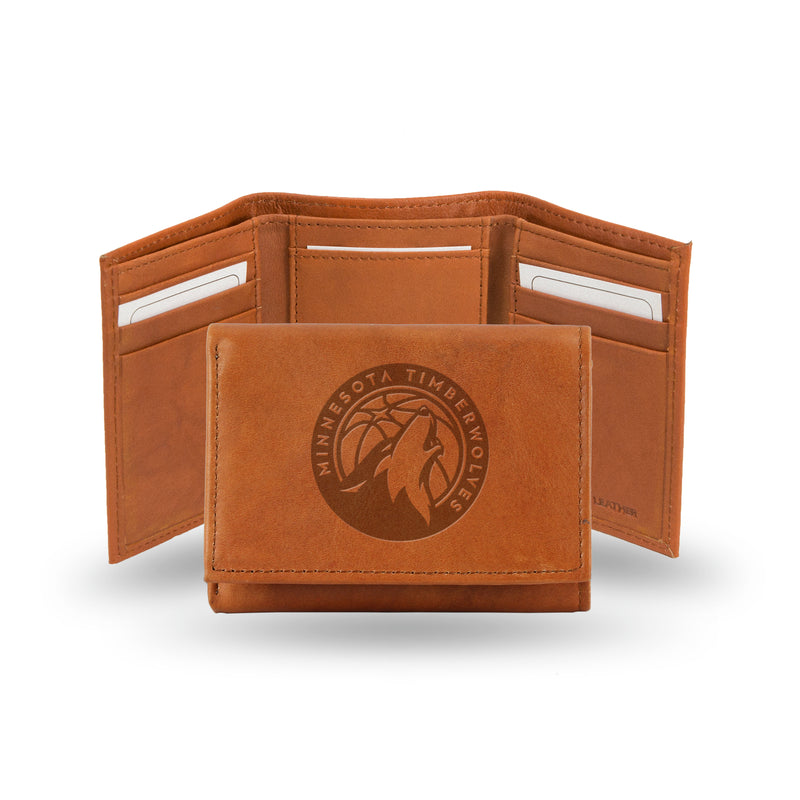NBA Minnesota Timberwolves Brown Embossed Genuine Leather Tri-Fold Wallet By Rico Industries