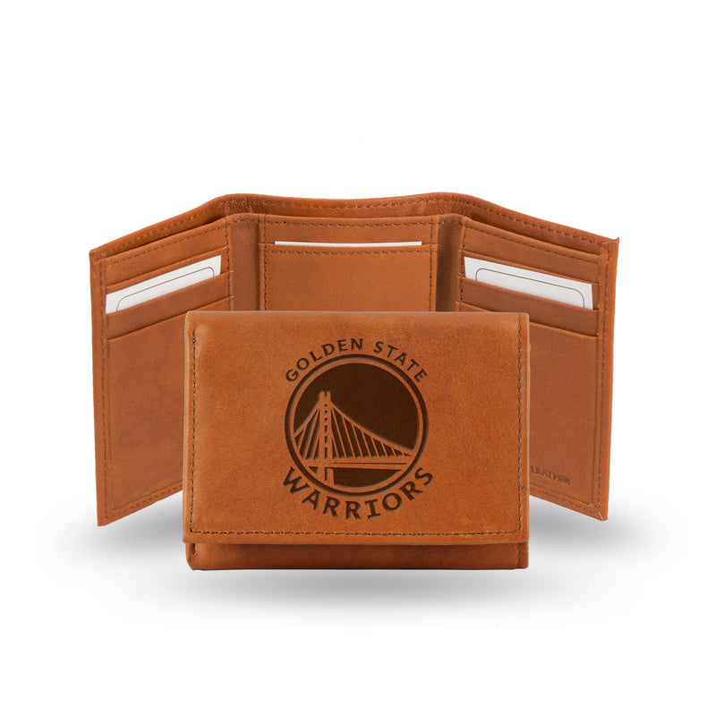 NBA Golden State Warriors Brown Embossed Genuine Leather Tri-Fold Wallet By Rico Industries