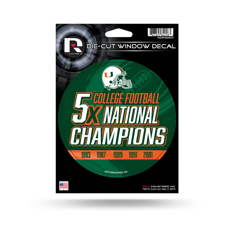 NCAA Miami Hurricanes 5" x 7" Vinyl Die-Cut Decal - Car/Truck/Home Accessory By Rico Industries